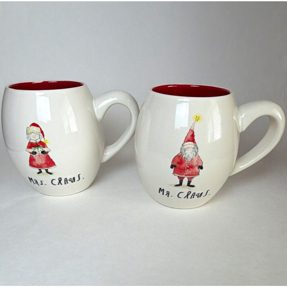 Rae Dunn Artisan Collection Mr. & Mrs. Claus 16 oz Ceramic Mugs Set of 2